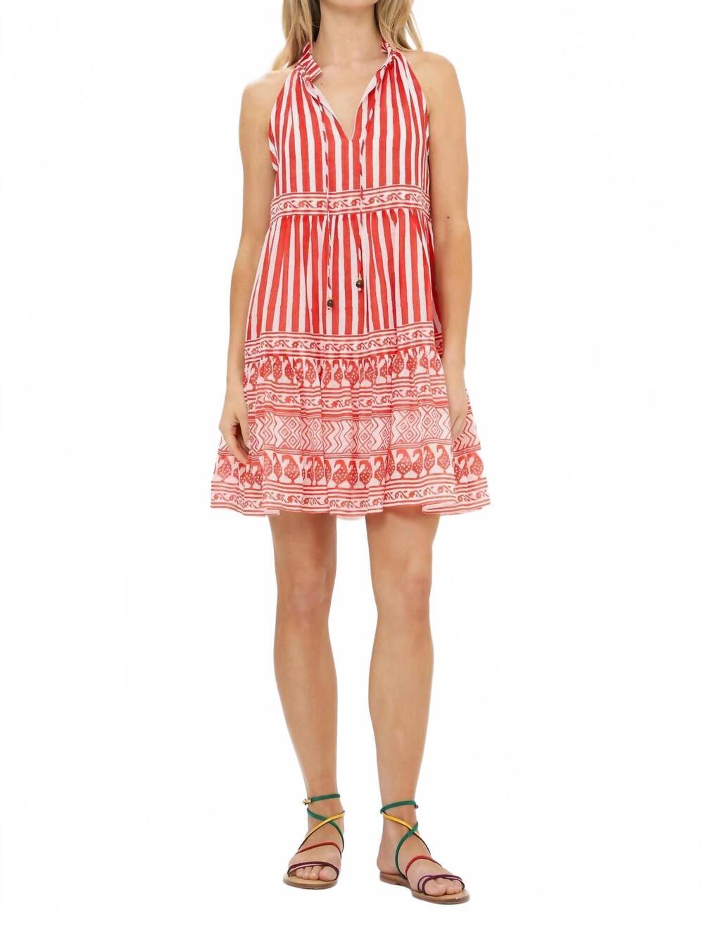 NEW OLIPHANT sleeveless tiered short dress in santorini red